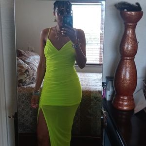 Rouched lime green dress